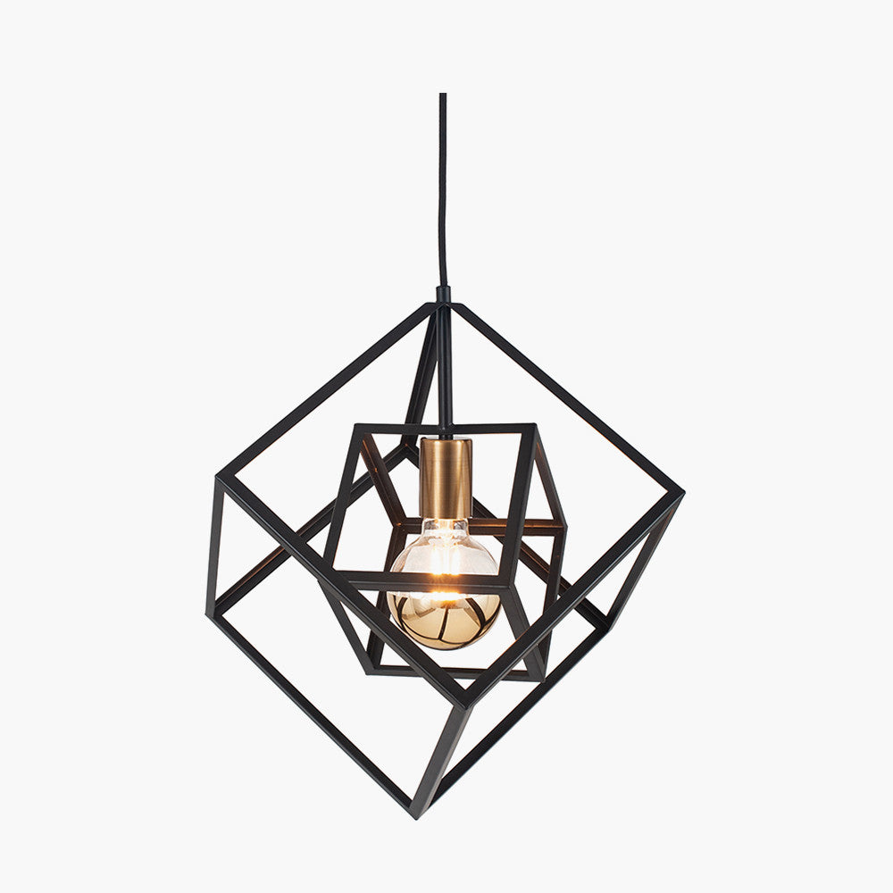 Alessio Matt Black Metal Cube Pendant Light